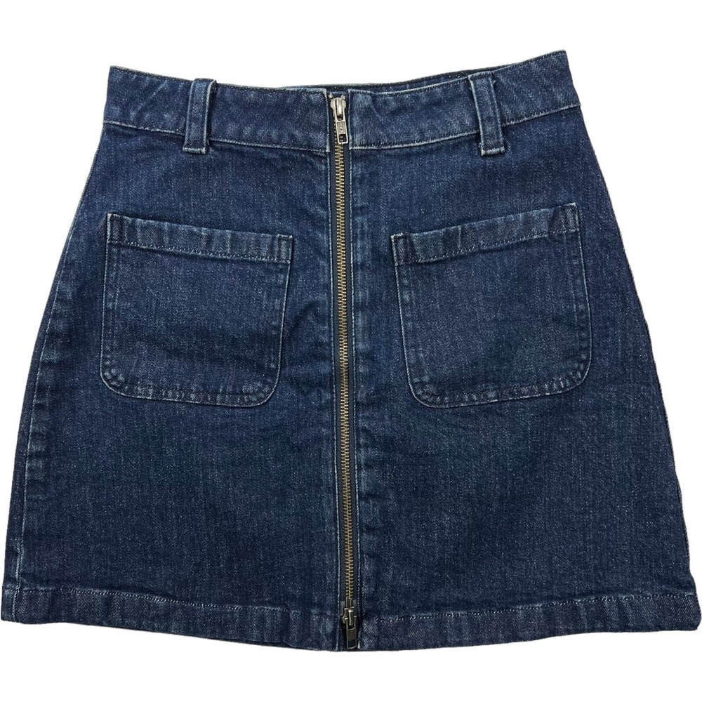 Madewell‎ Denim Mini Skirt Front Zip Pockets Dark Wash Casual